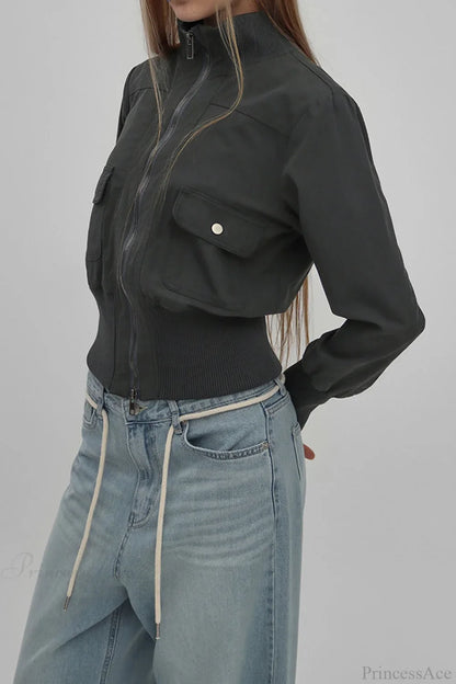 Vintage Utility Ribbed Pockets Jacket