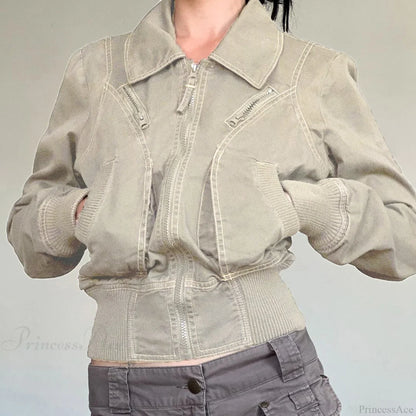 Vintage Utility Zip Slim Fit Pocket Jacket