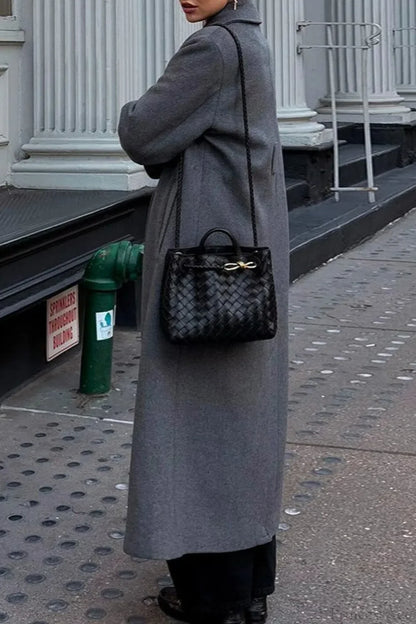 Vintage Wool Blend Notched Collar Oversized Elegant Overcoat