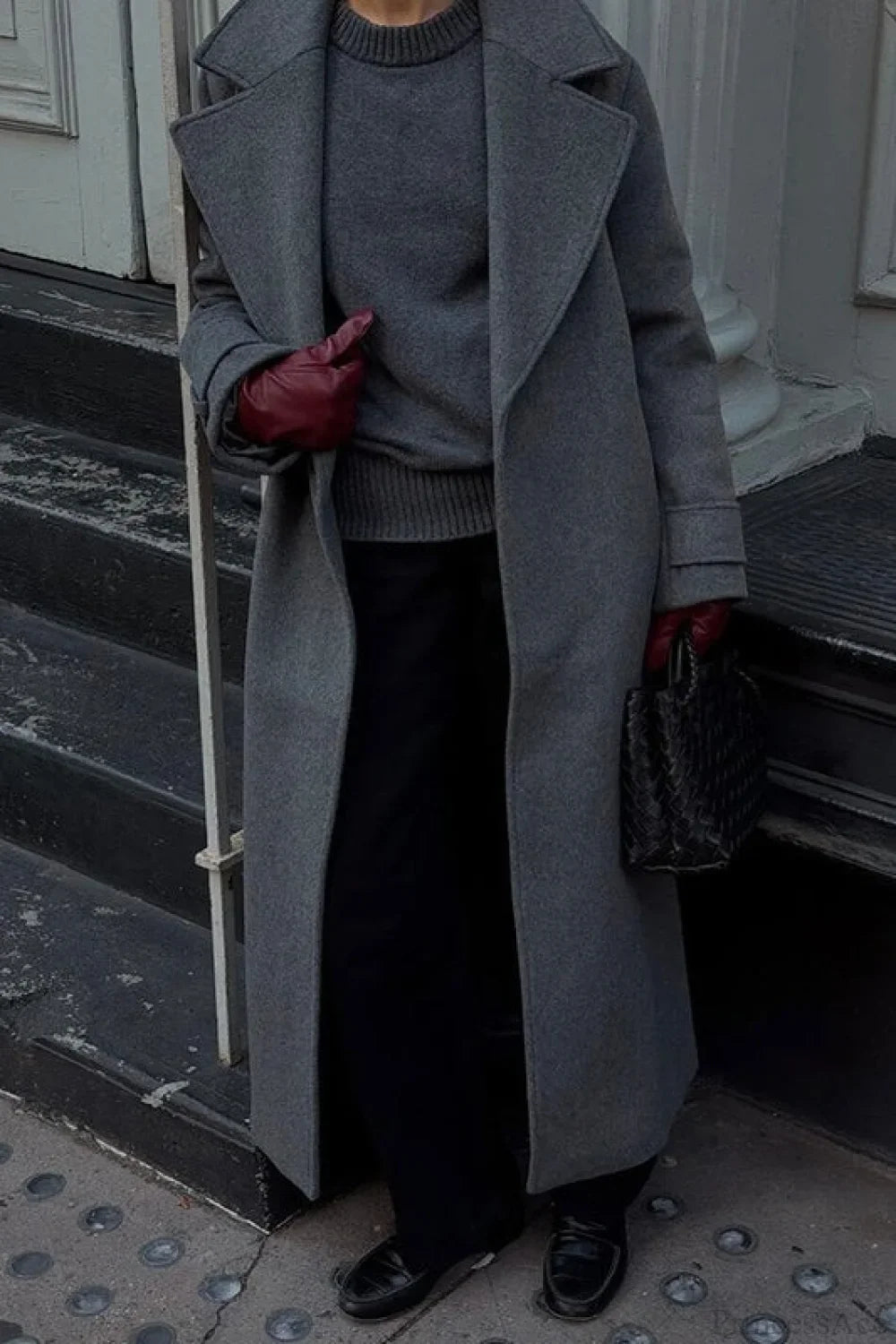 Vintage Wool Blend Notched Collar Oversized Elegant Overcoat