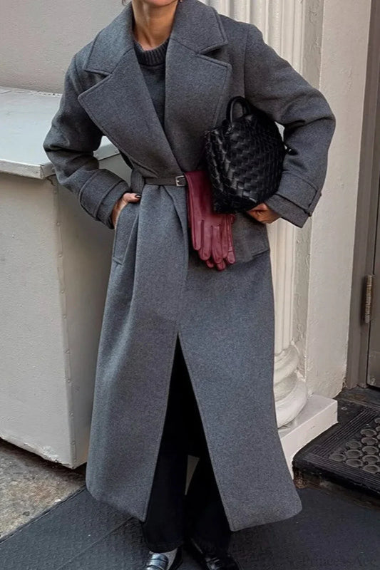 Vintage Wool Blend Notched Collar Oversized Elegant Overcoat