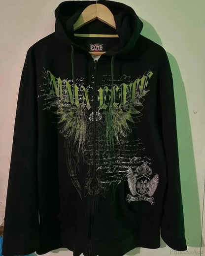 Vintage Y2K Gothic Printed Zipper Hoodie