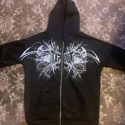 Vintage Y2K Graphic Gothic Zipper Hooded Sweatshirt