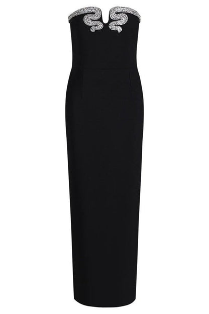 Virginia Crystal Embellished Strapless Polyester Maxi Dress