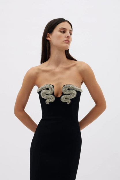 Virginia Crystal Embellished Strapless Polyester Maxi Dress