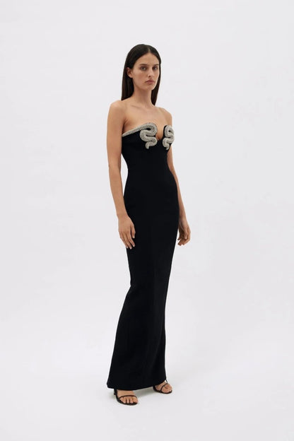 Virginia Crystal Embellished Strapless Polyester Maxi Dress