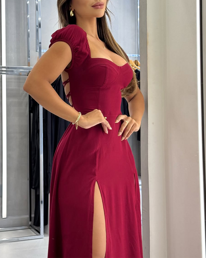 Square Neck Slit Elegant Dress (Pre-Sale)