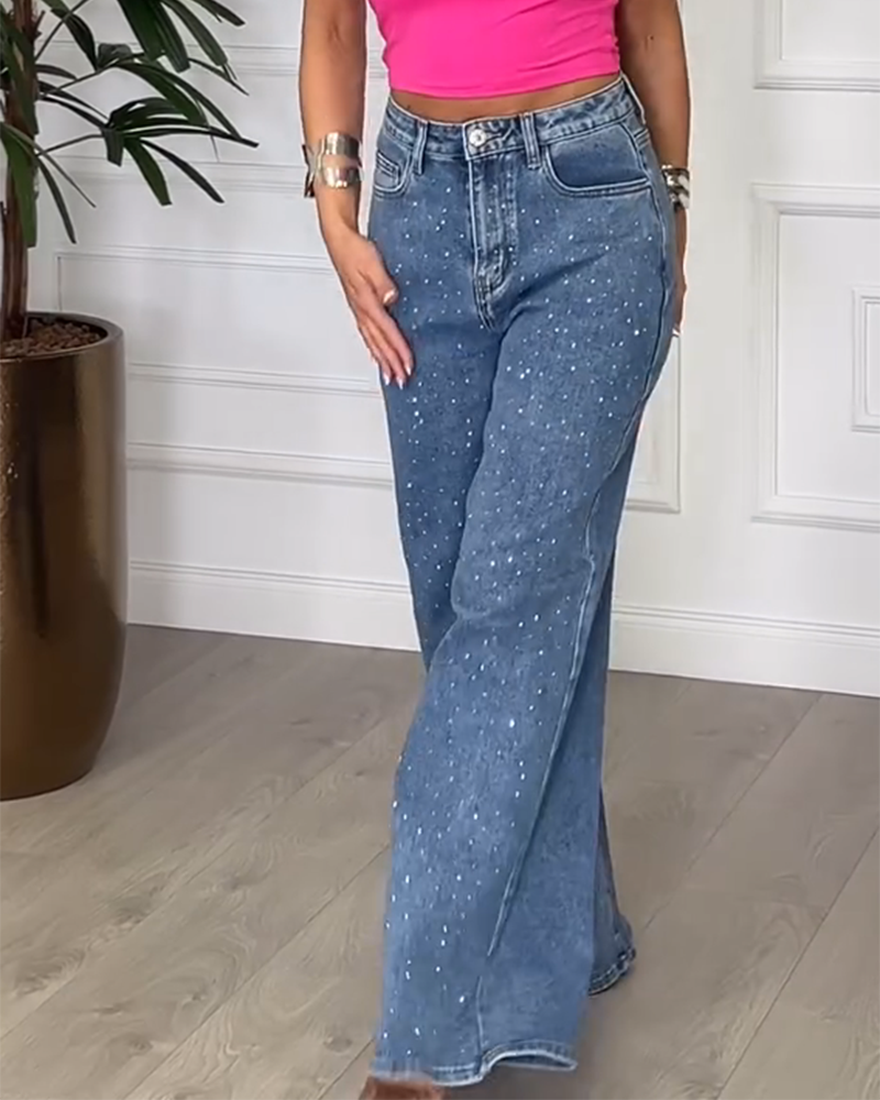 Diamond-Studded Straight Jeans (Pre-Sale)