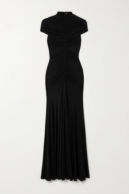Corake Black Mesh Pleated Maxi Dress