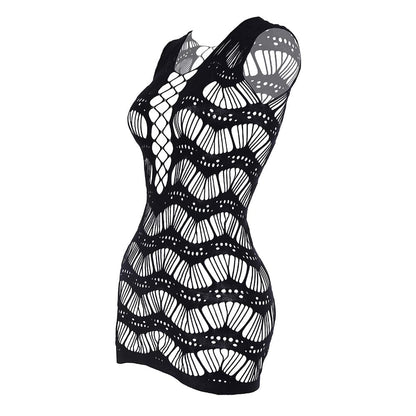 Halter hollow out net backless self tie tank cut out mini dress