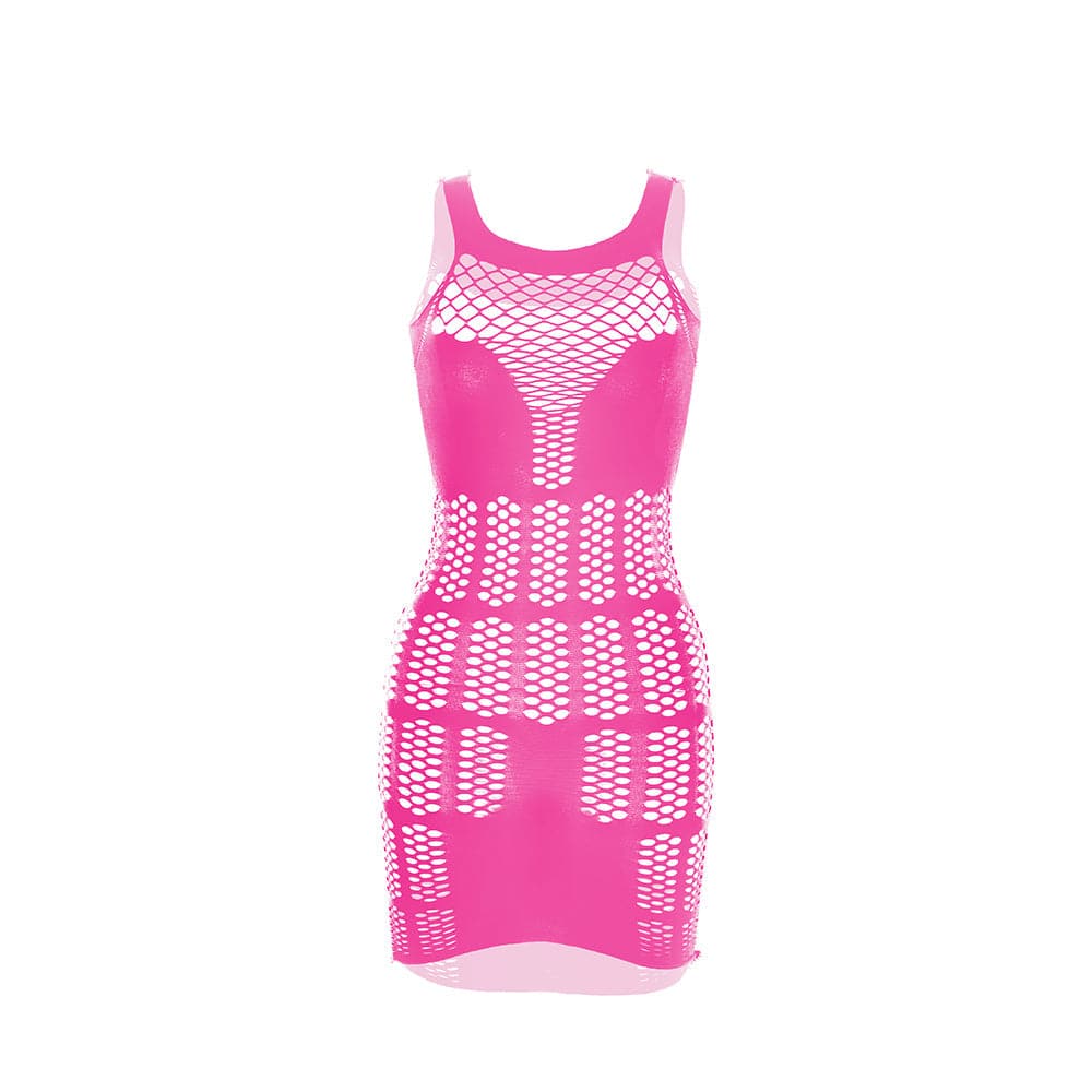 Fishnet patchwork net solid tank mini dress