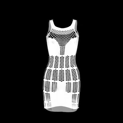 Fishnet patchwork net solid tank mini dress