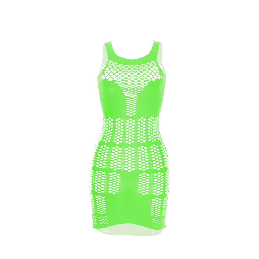 Fishnet patchwork net solid tank mini dress