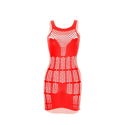 Fishnet patchwork net solid tank mini dress