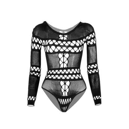 Long sleeve hollow out fishnet bodysuit