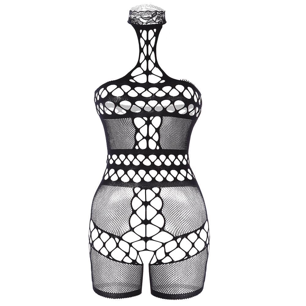 Halter fishnet backless patchwork romper