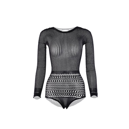 Long sleeve backless crewneck net bodysuit