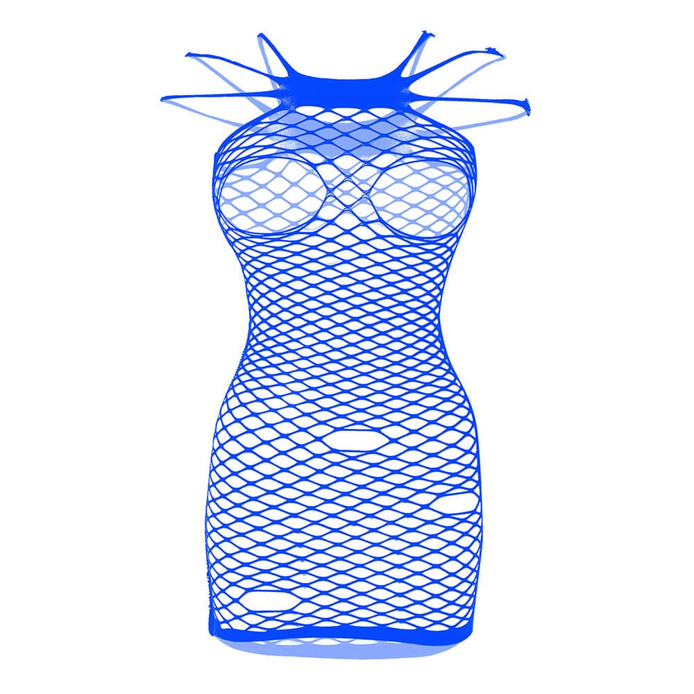 Fishnet solid strappy open cup tank mini dress
