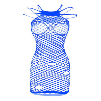 Fishnet solid strappy open cup tank mini dress