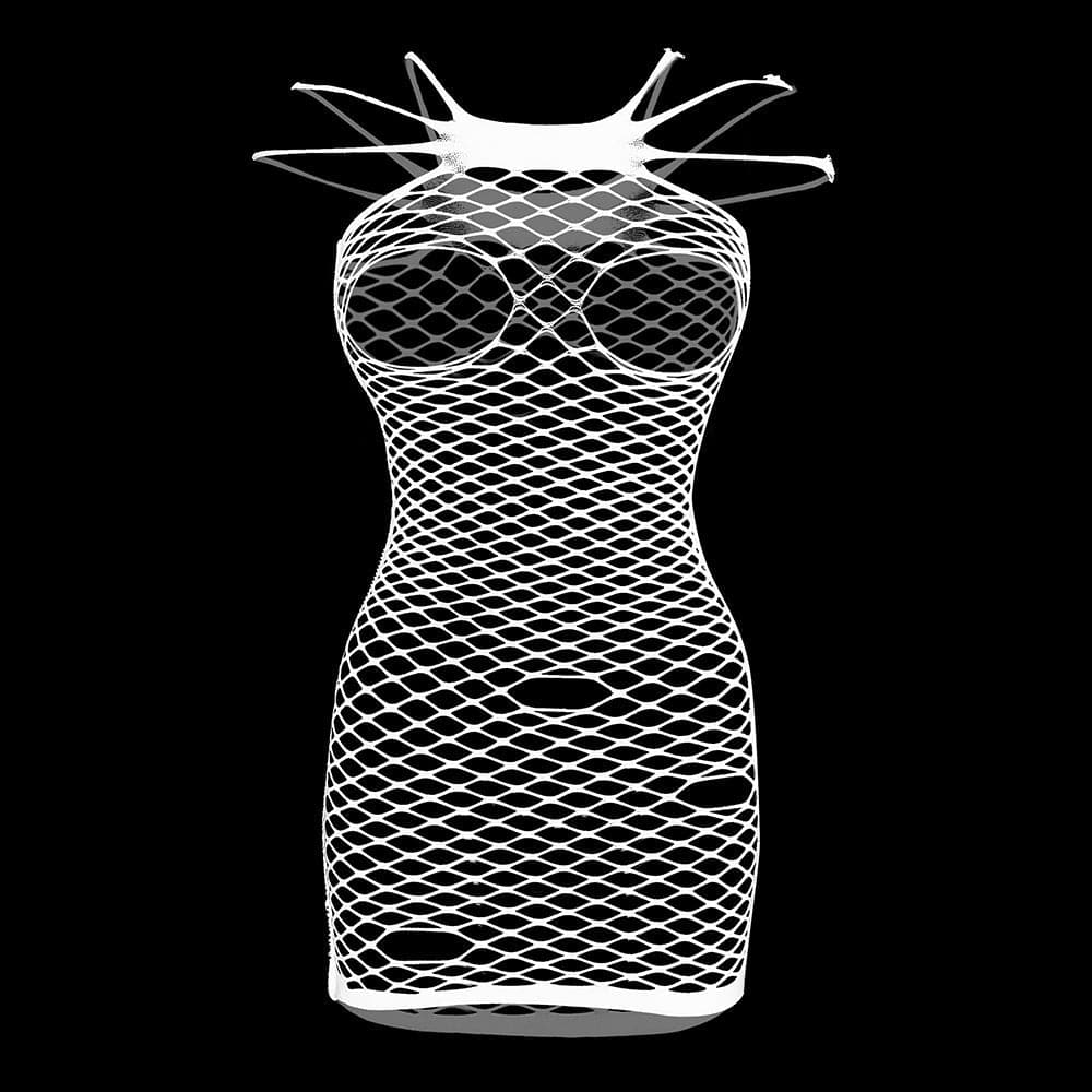Fishnet solid strappy open cup tank mini dress