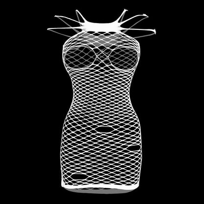 Fishnet solid strappy open cup tank mini dress