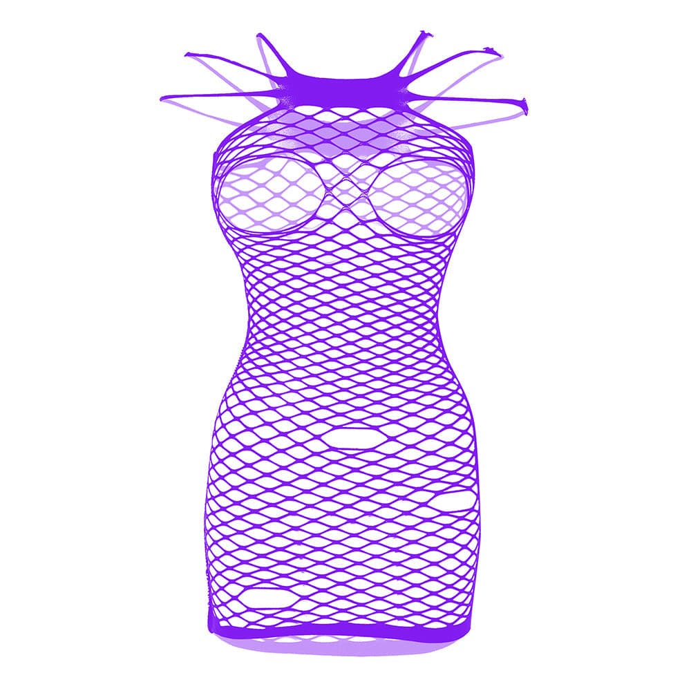 Fishnet solid strappy open cup tank mini dress