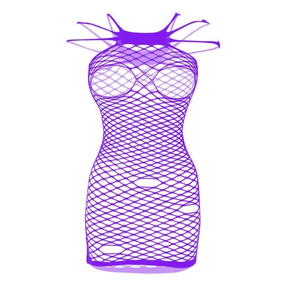 Fishnet solid strappy open cup tank mini dress