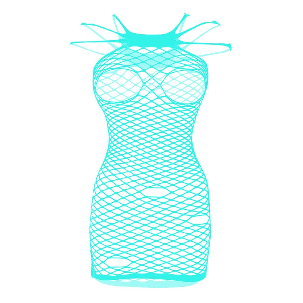 Fishnet solid strappy open cup tank mini dress