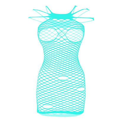Fishnet solid strappy open cup tank mini dress