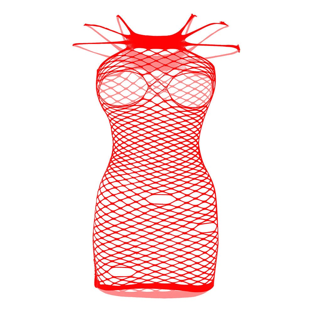 Fishnet solid strappy open cup tank mini dress