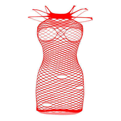 Fishnet solid strappy open cup tank mini dress