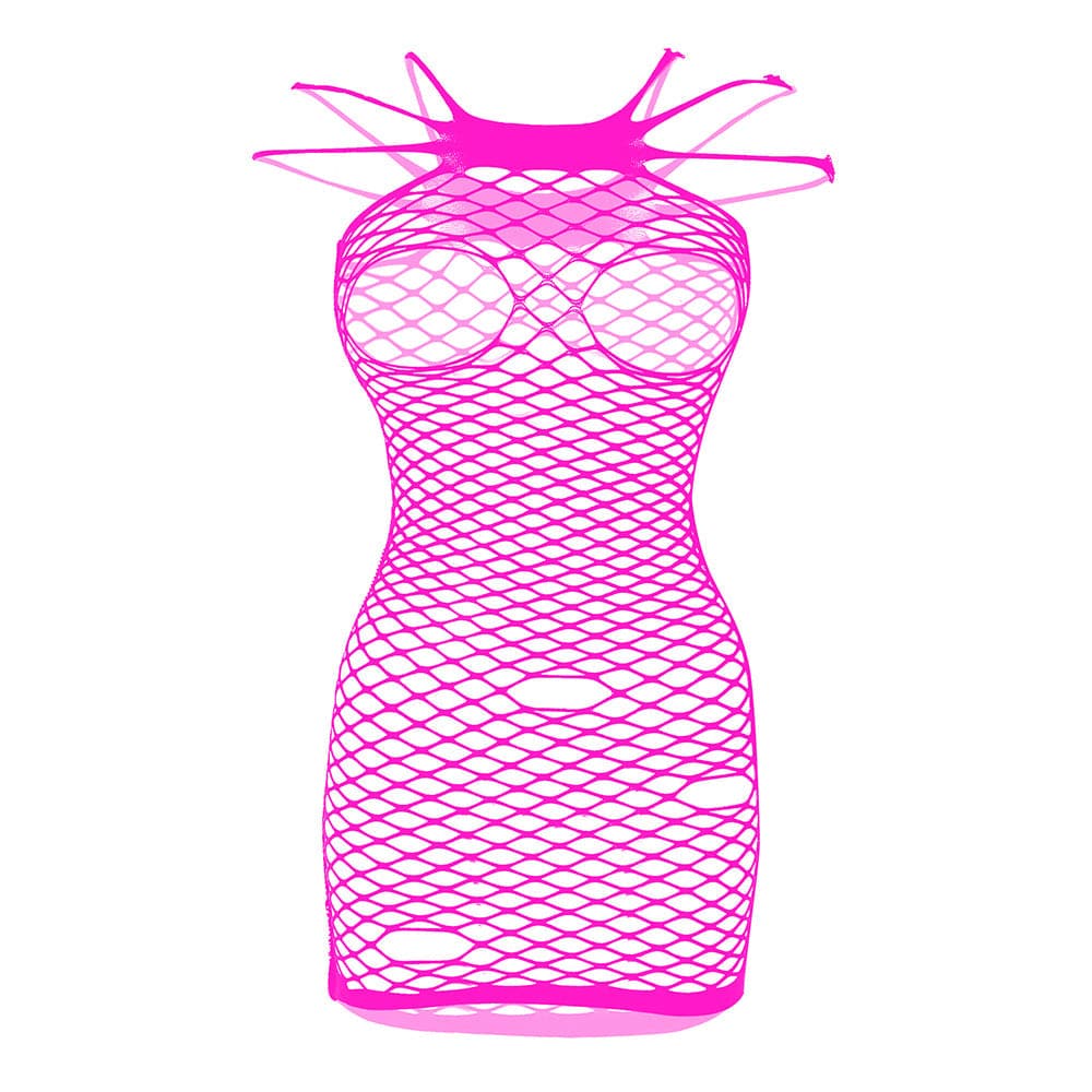 Fishnet solid strappy open cup tank mini dress