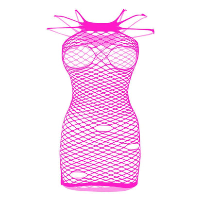 Fishnet solid strappy open cup tank mini dress
