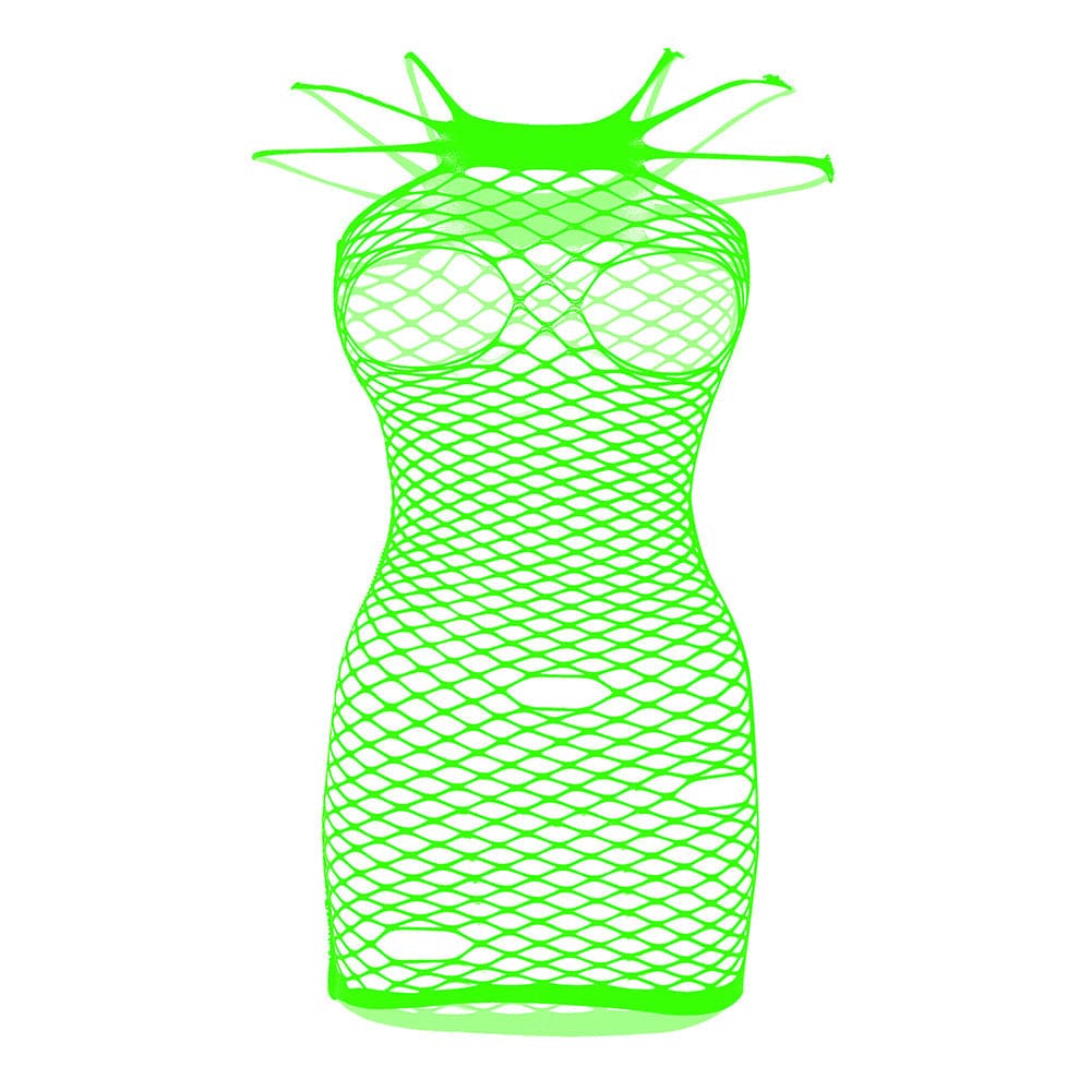 Fishnet solid strappy open cup tank mini dress