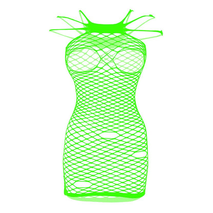Fishnet solid strappy open cup tank mini dress