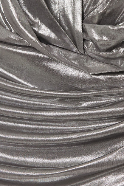 Frederica Metallic Ruched V-neck Mini Dress