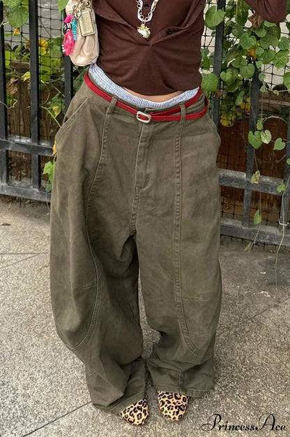 Washed Curved Loose Slouchy Floor-length Jeans