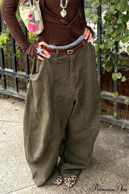 Washed Curved Loose Slouchy Floor-length Jeans