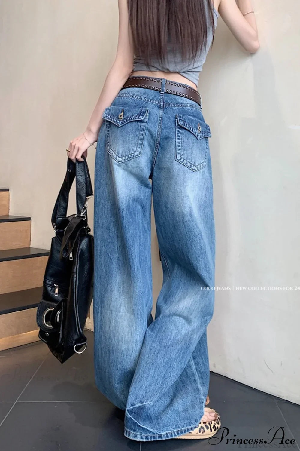 Washed High-Waisted Relaxed Straight Wide-Leg Jeans