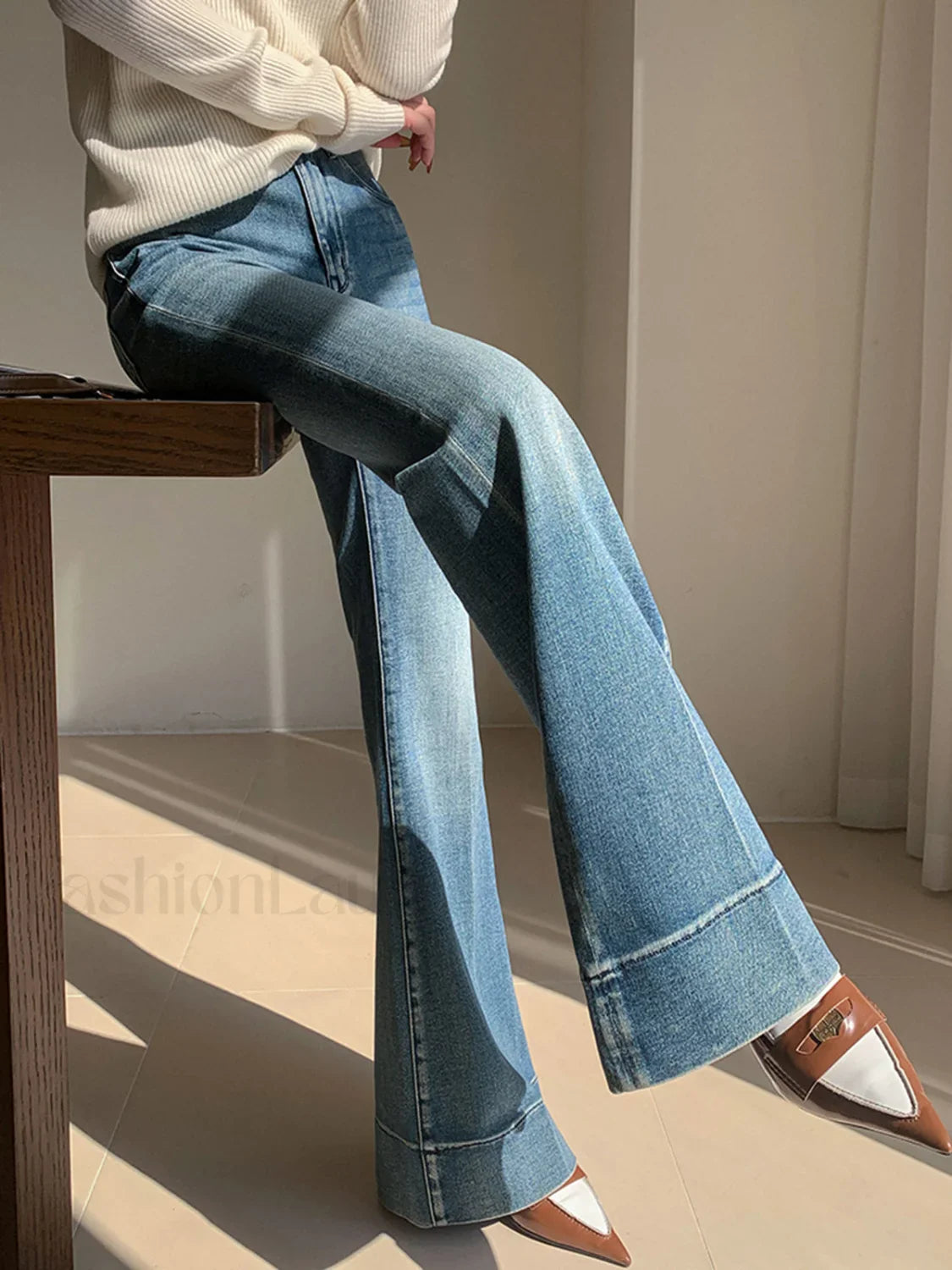 Washed Slim Draped Denim Pants