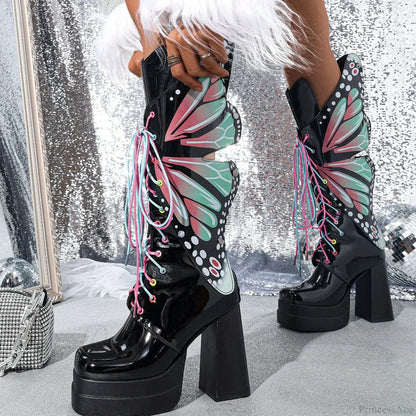 Water-resistant Stage Chunky Heel Mid-Calf Boot