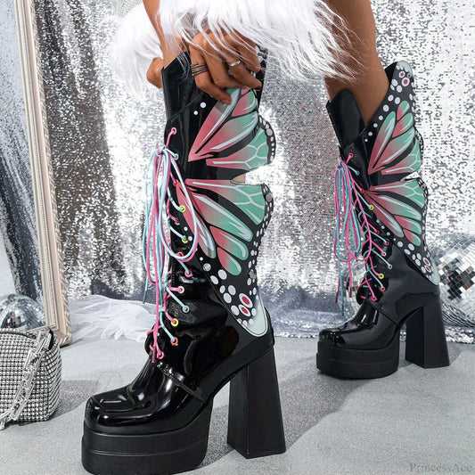 Water-resistant Stage Chunky Heel Mid-Calf Boot