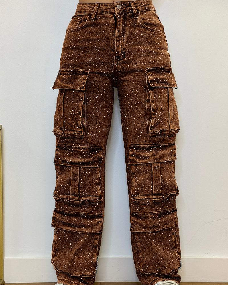 Diamond-Studded Casual Overalls