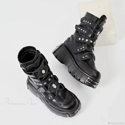 Weighty Metal Platform Motorcycle Dark Boot