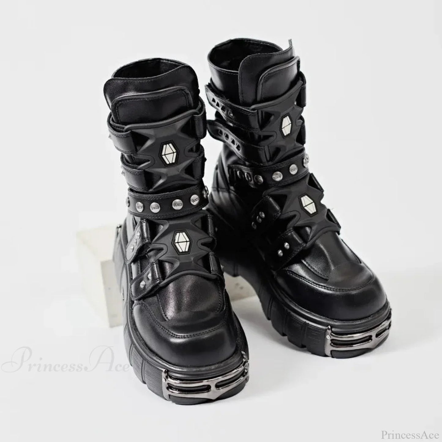 Weighty Metal Platform Motorcycle Dark Boot