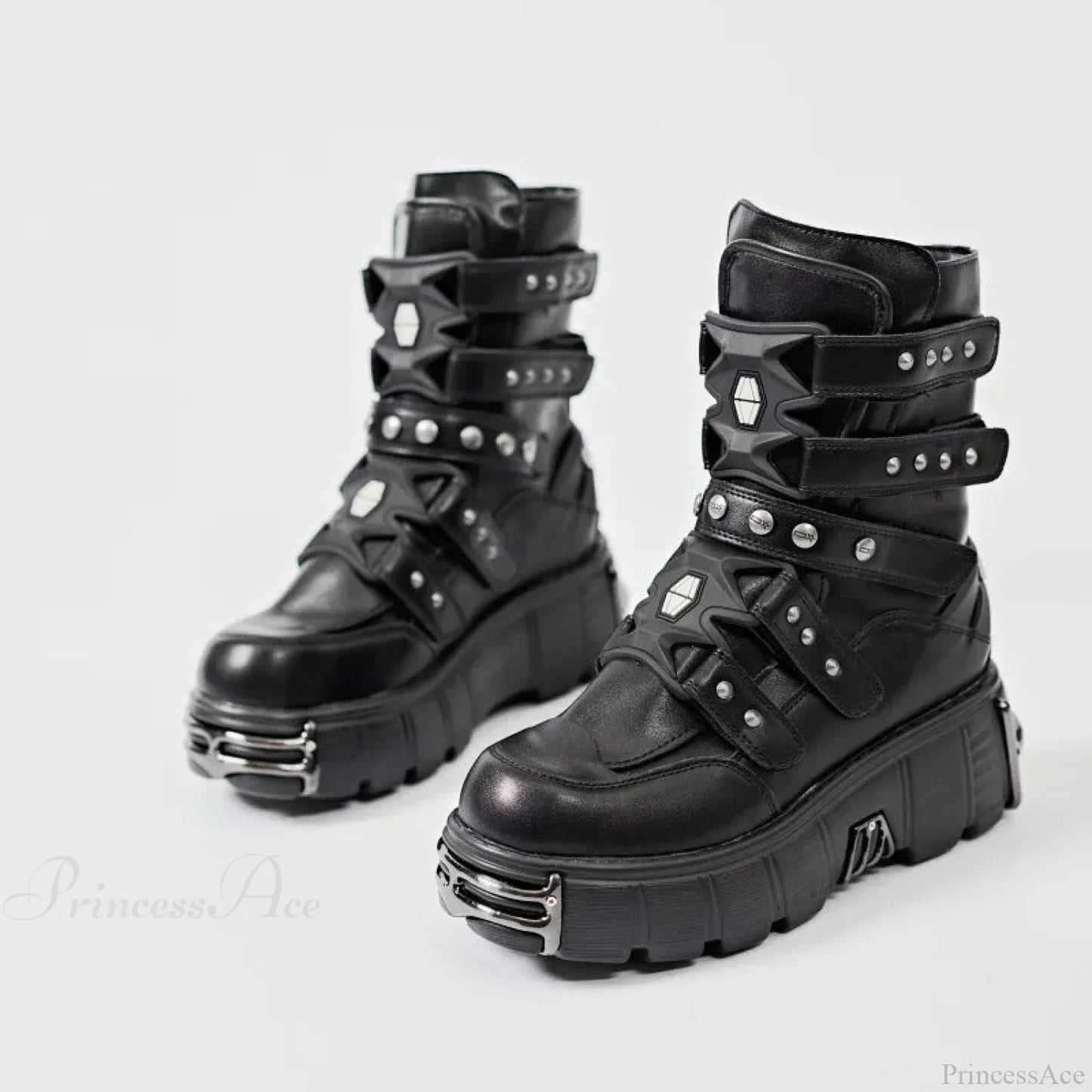 Weighty Metal Platform Motorcycle Dark Boot