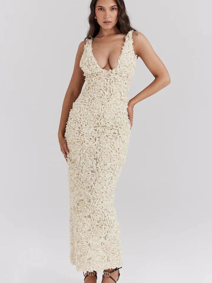 Rose Embellished Sleeveless Maxi Dress