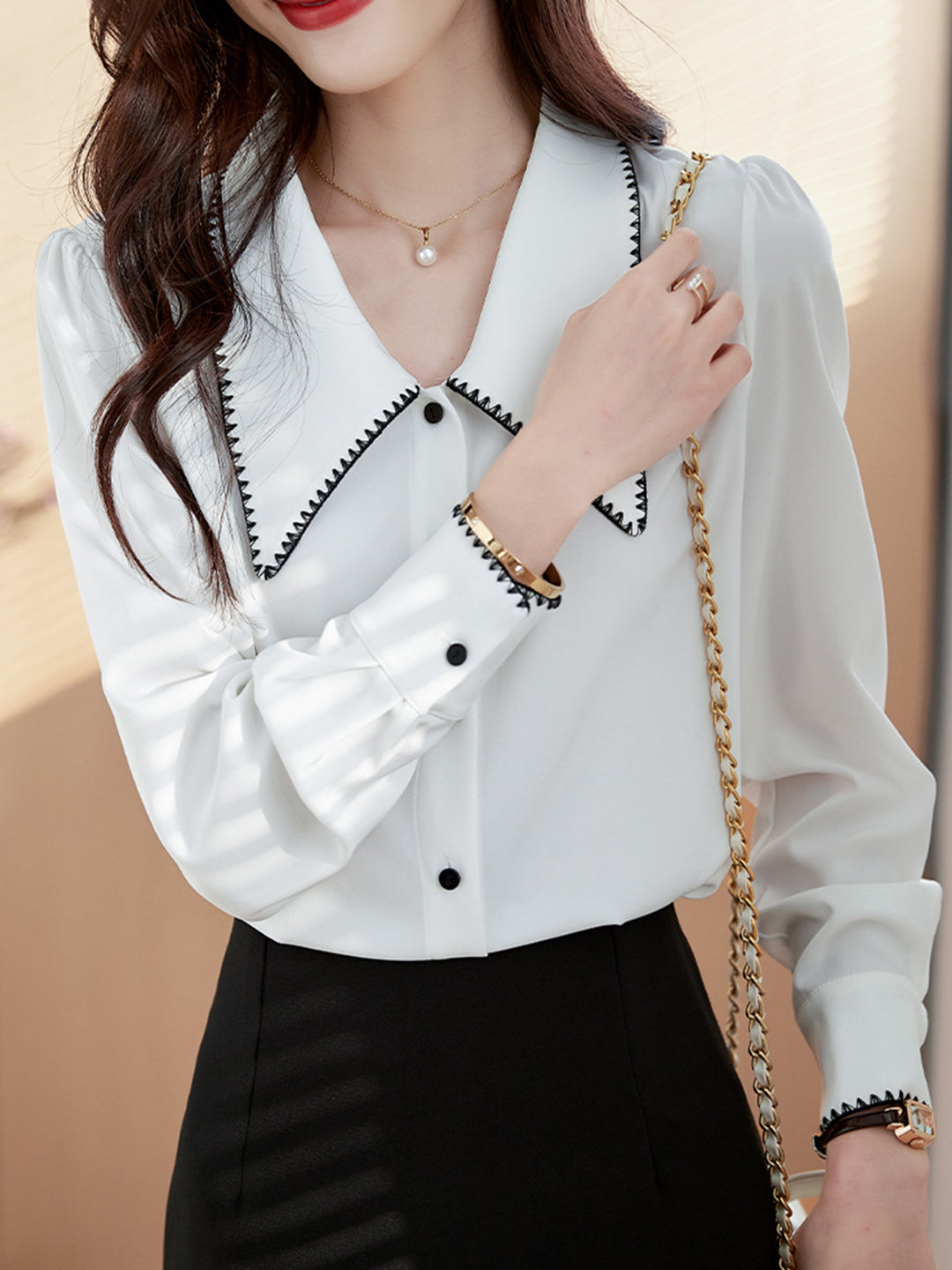 Elvira Casual Doll Collar Chiffon Blouse-Pink