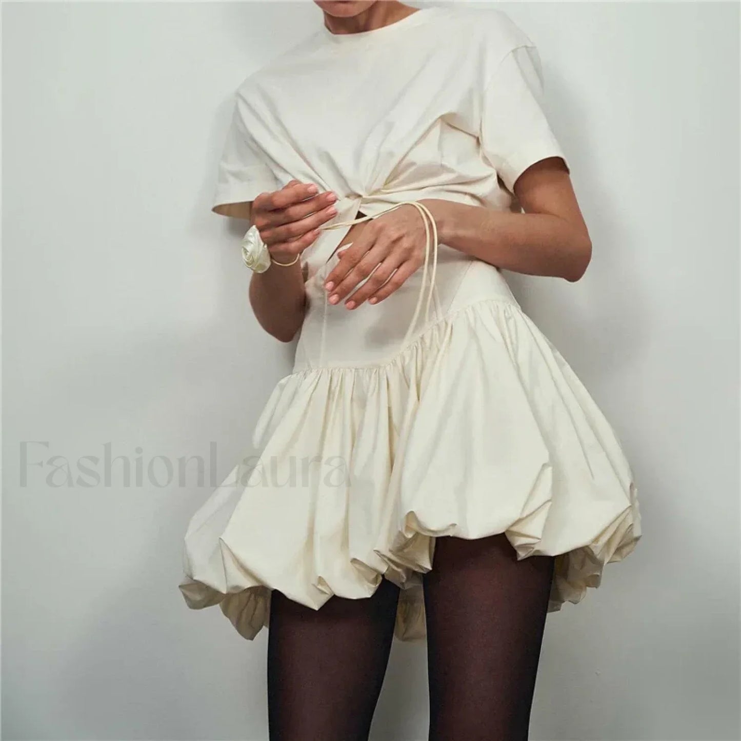 White Bubble Hem Mini Skirt