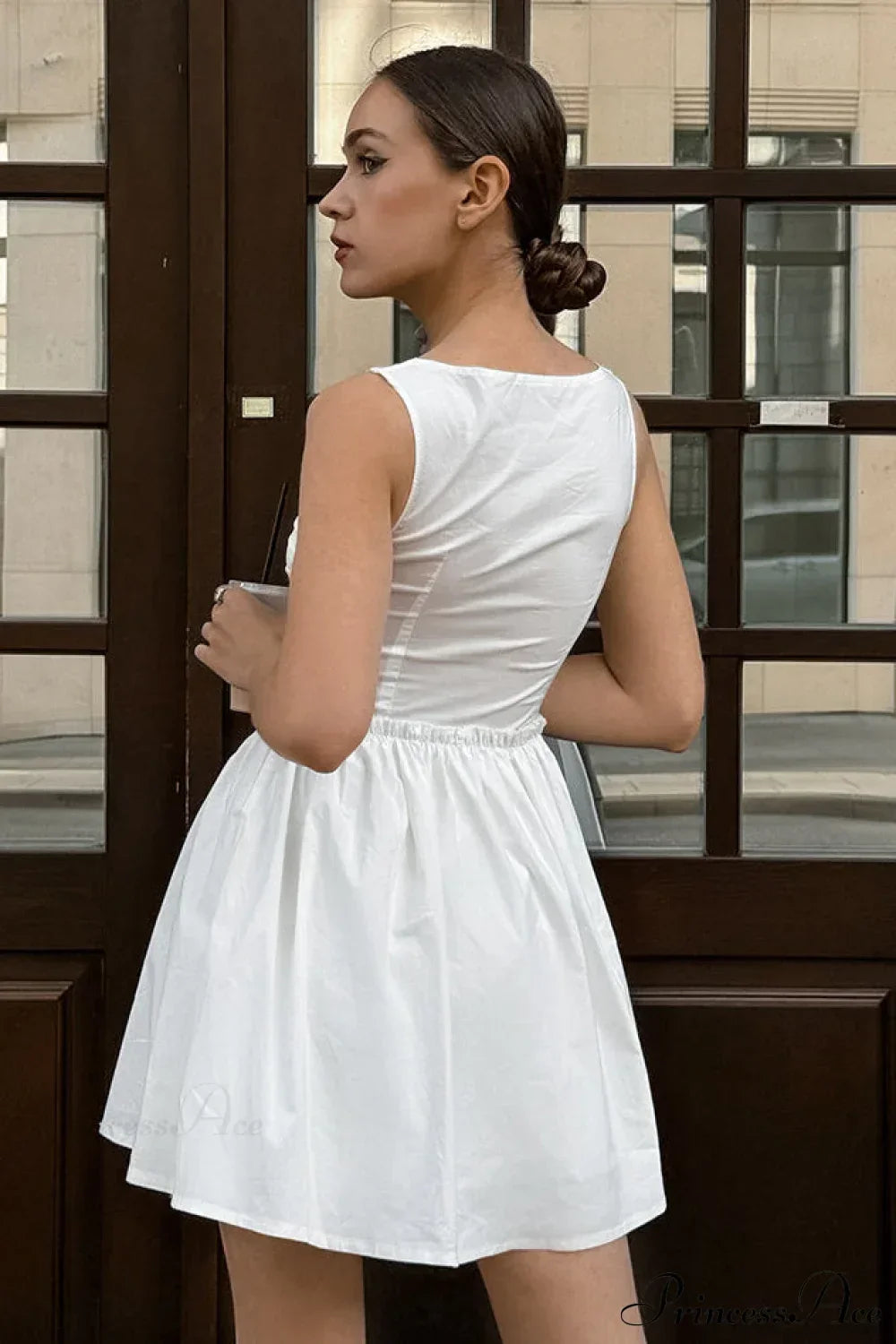 Zip-Front Corset Bodice Ruffle Waist Fit and Flare Mini Dress
